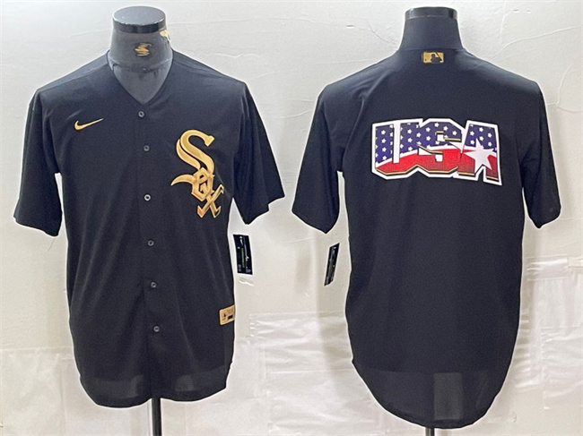 Men's Chicago White Sox Black Team Big Logo Cool Base Stitched Jersey Men's Chicago White Sox Black Team Big Logo Cool Base Stitched Jersey